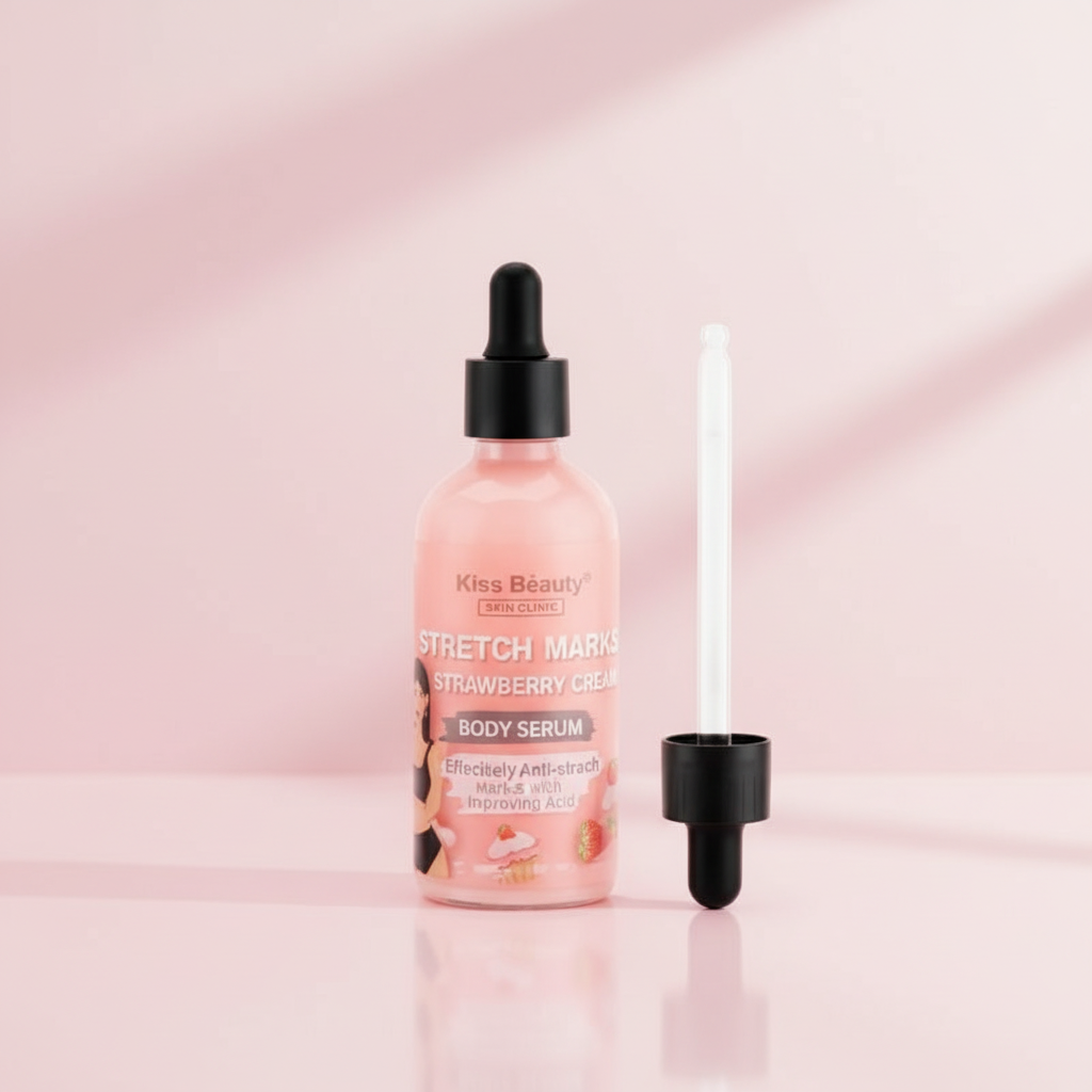 Serum Corporal Anti‑Estrías Ácido Hialurónico y Fresas Kiss Beauty 100 ml – Suavidad, Elasticidad y Fragancia Dulce 🍓